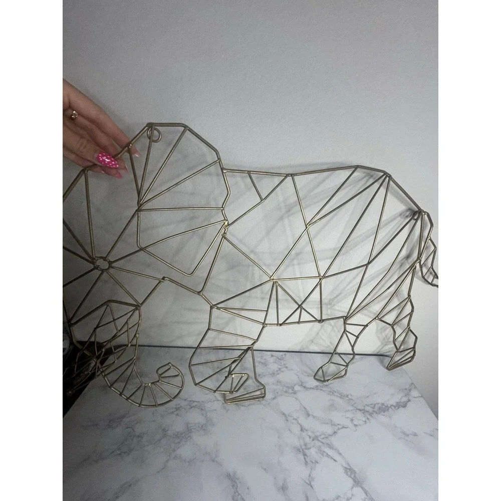 Gold Metal Wire Geometric Elephant Freestanding Sculpture Figurine Decor